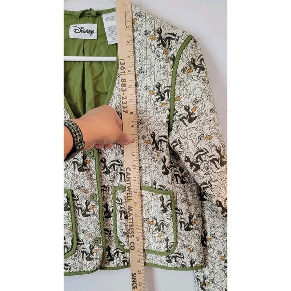 Disney Parks Bambi Flower Quilted Jacket Blazer V-Neck Button Cotton Olive - Picture 11 of 13